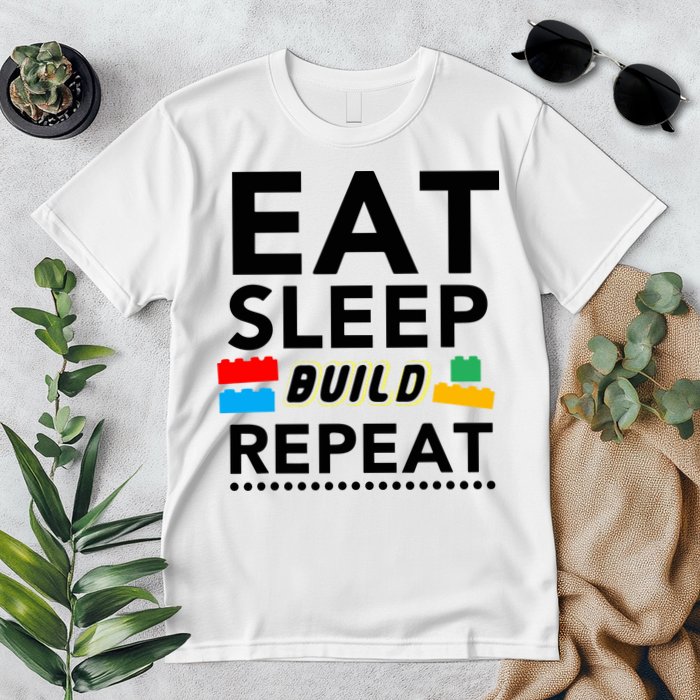 Eat Sleep Build Repeat Building Blocks Bricks Master Builder Premium T-Shirt