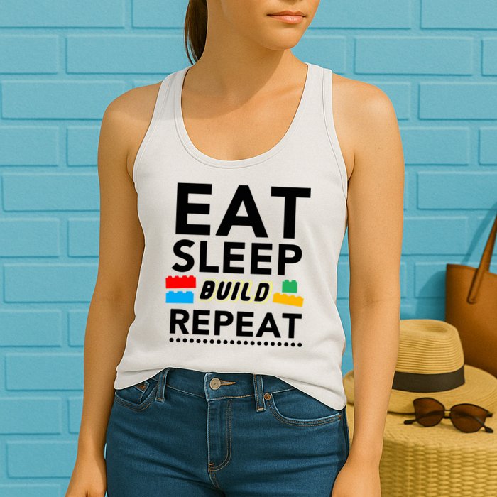 Eat Sleep Build Repeat Building Blocks Bricks Master Builder Womens Tank Top