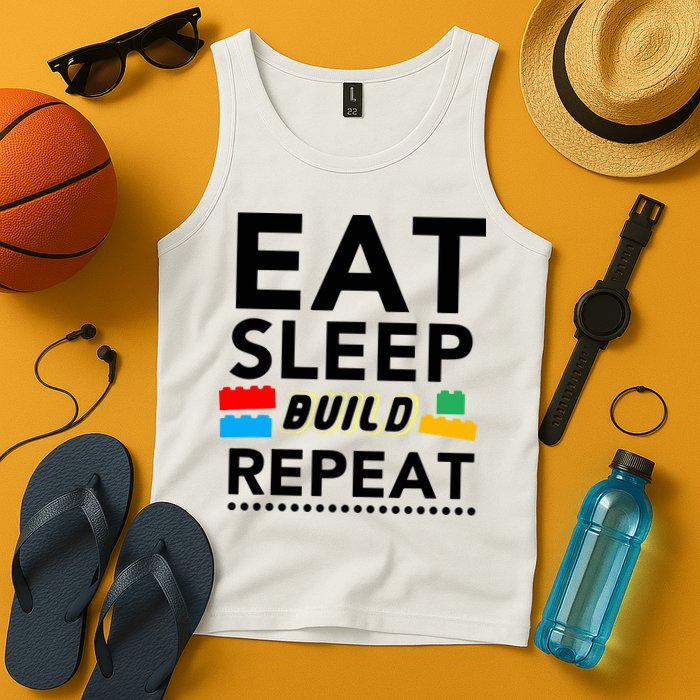 Eat Sleep Build Repeat Building Blocks Bricks Master Builder Tank Top