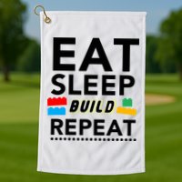 Eat Sleep Build Repeat Building Blocks Bricks Master Builder Golf Towel