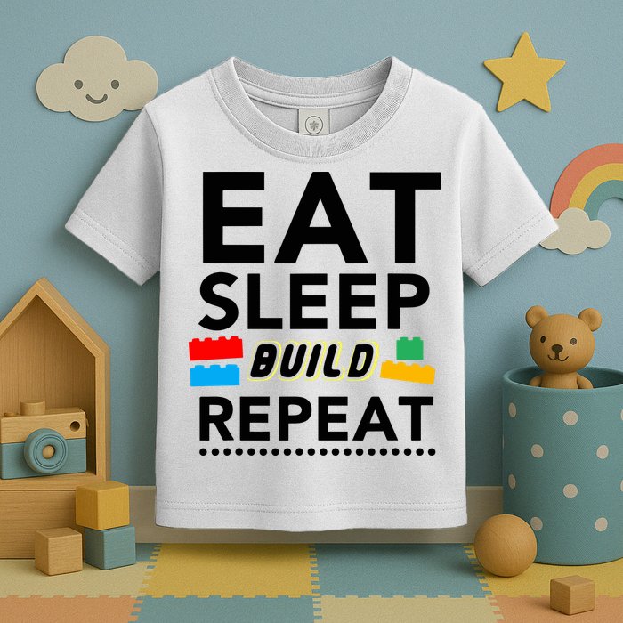 Eat Sleep Build Repeat Building Blocks Bricks Master Builder Toddler T-Shirt