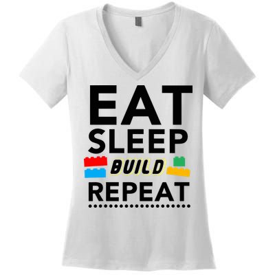 Eat Sleep Build Repeat Building Blocks Bricks Master Builder Women's V-Neck T-Shirt