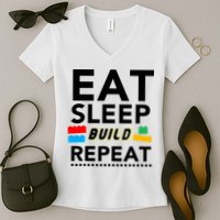 Eat Sleep Build Repeat Building Blocks Bricks Master Builder Women's V-Neck T-Shirt