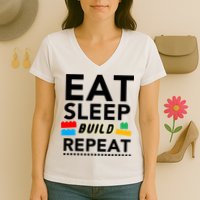 Eat Sleep Build Repeat Building Blocks Bricks Master Builder Women's V-Neck T-Shirt