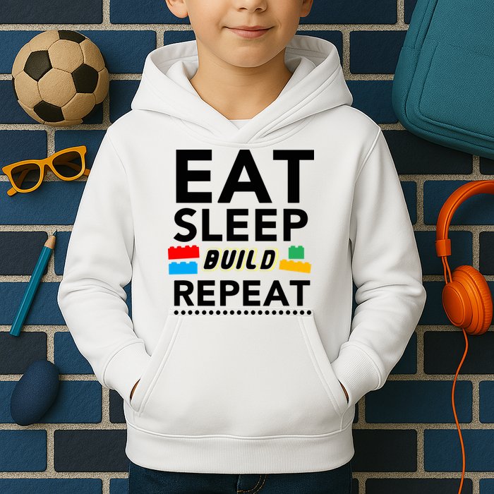 Eat Sleep Build Repeat Building Blocks Bricks Master Builder Kids Hoodie