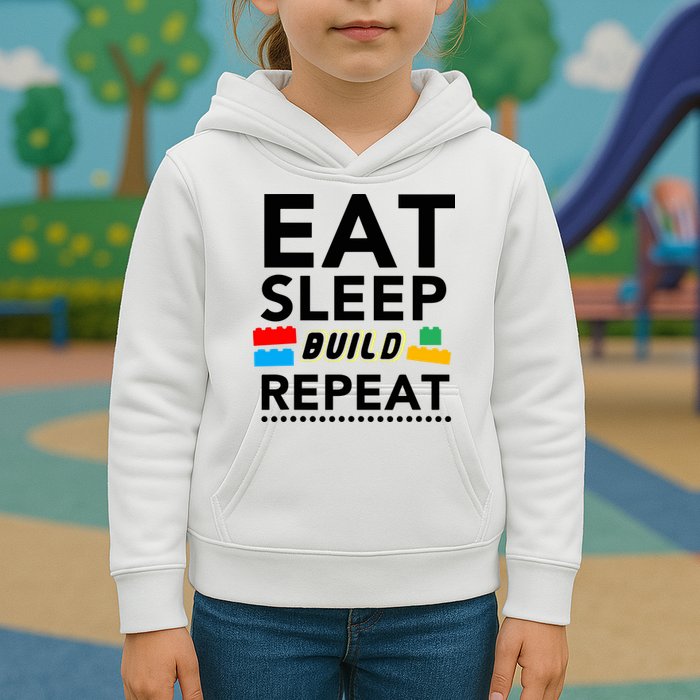 Eat Sleep Build Repeat Building Blocks Bricks Master Builder Kids Hoodie