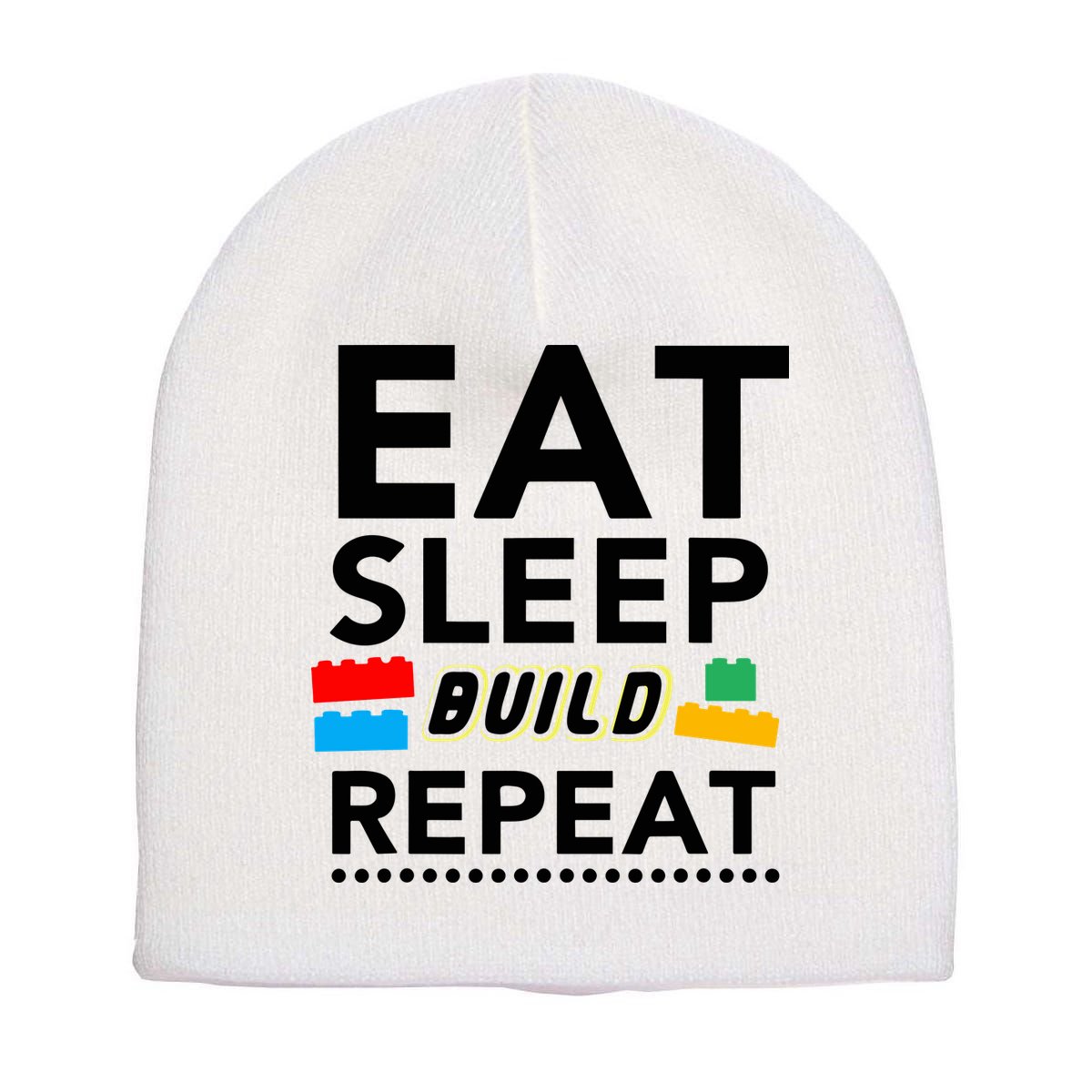 Eat Sleep Build Repeat Building Blocks Bricks Master Builder Short Acrylic Beanie
