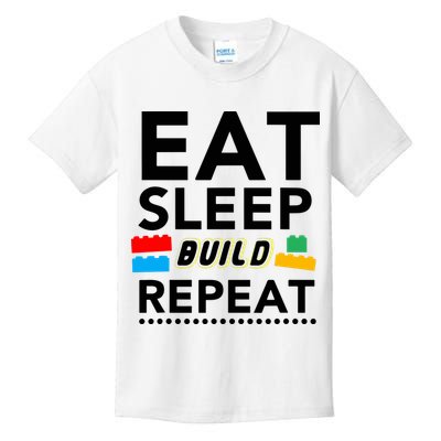 Eat Sleep Build Repeat Building Blocks Bricks Master Builder Kids T-Shirt
