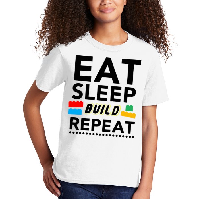 Eat Sleep Build Repeat Building Blocks Bricks Master Builder Kids T-Shirt