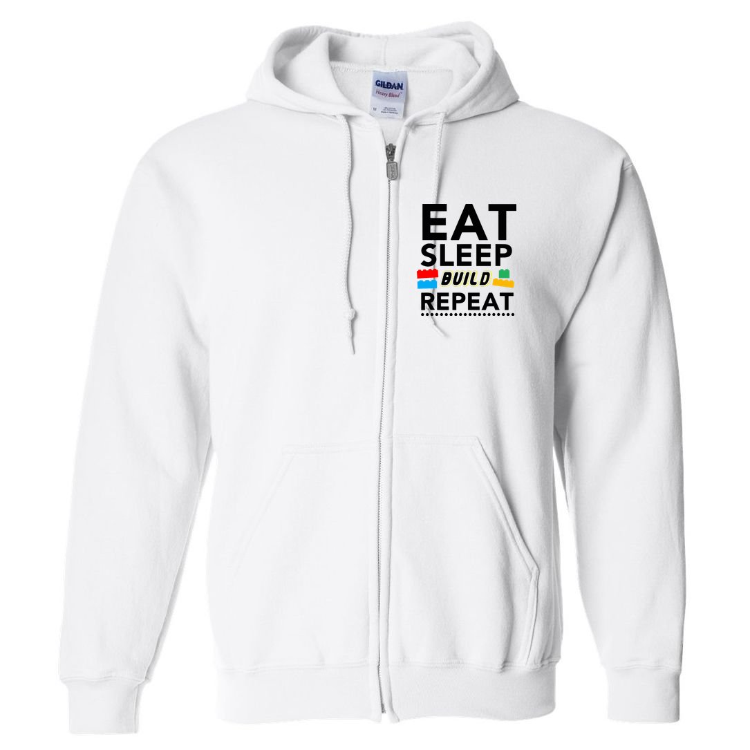 Eat Sleep Build Repeat Building Blocks Bricks Master Builder Full Zip Hoodie