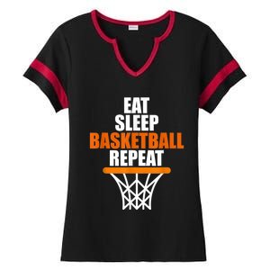 Eat. Sleep. Basketball. Repeat, For Basketball Fans Ladies Halftime Notch Neck Tee