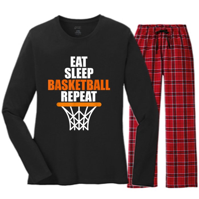 Eat. Sleep. Basketball. Repeat, For Basketball Fans Women's Long Sleeve Flannel Pajama Set 