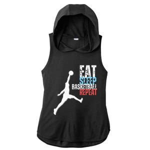 Eat Sleep Basketball Repeat Players Ladies PosiCharge Tri-Blend Wicking Draft Hoodie Tank