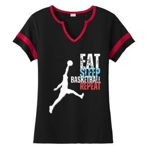 Eat Sleep Basketball Repeat Players Ladies Halftime Notch Neck Tee