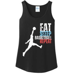 Eat Sleep Basketball Repeat Players Ladies Essential Tank