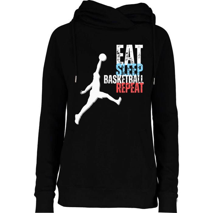 Eat Sleep Basketball Repeat Players Womens Funnel Neck Pullover Hood