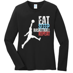 Eat Sleep Basketball Repeat Players Ladies Long Sleeve Shirt