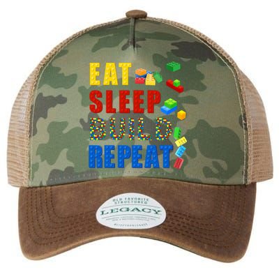 Eat Sleep Build Repeat Building Bricks Blocks Master Builder Legacy Tie Dye Trucker Hat