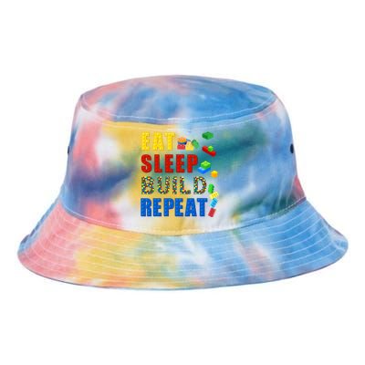 Eat Sleep Build Repeat Building Bricks Blocks Master Builder Tie Dye Newport Bucket Hat