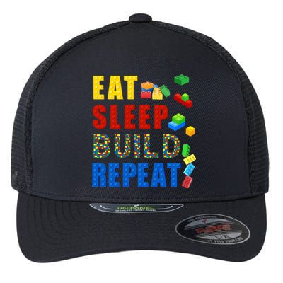 Eat Sleep Build Repeat Building Bricks Blocks Master Builder Flexfit Unipanel Trucker Cap