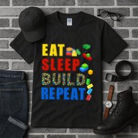 Eat Sleep Build Repeat Building Bricks Blocks Master Builder Tall T-Shirt