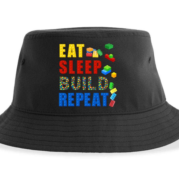 Eat Sleep Build Repeat Building Bricks Blocks Master Builder Sustainable Bucket Hat