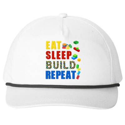 Eat Sleep Build Repeat Building Bricks Blocks Master Builder Snapback Five-Panel Rope Hat