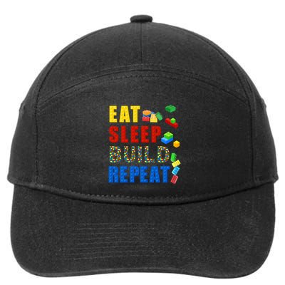 Eat Sleep Build Repeat Building Bricks Blocks Master Builder 7-Panel Snapback Hat
