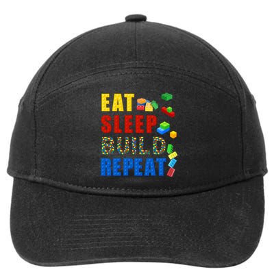 Eat Sleep Build Repeat Building Bricks Blocks Master Builder 7-Panel Snapback Hat