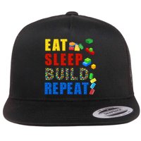 Eat Sleep Build Repeat Building Bricks Blocks Master Builder Flat Bill Trucker Hat