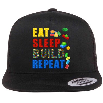 Eat Sleep Build Repeat Building Bricks Blocks Master Builder Flat Bill Trucker Hat