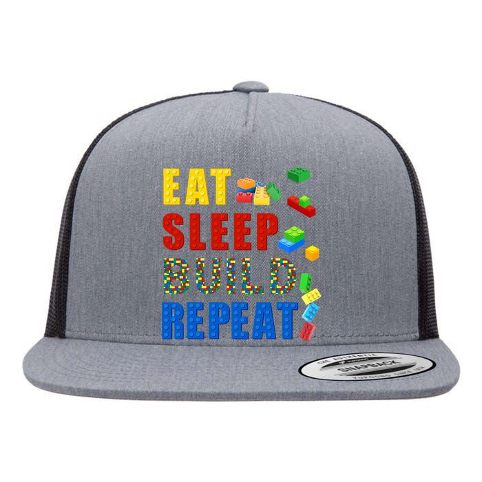 Eat Sleep Build Repeat Building Bricks Blocks Master Builder Flat Bill Trucker Hat