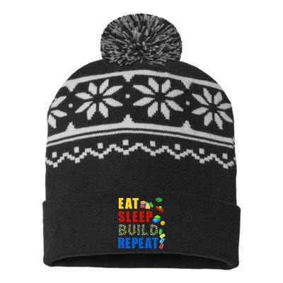 Eat Sleep Build Repeat Building Bricks Blocks Master Builder USA-Made Snowflake Beanie