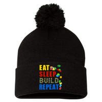 Eat Sleep Build Repeat Building Bricks Blocks Master Builder Pom Pom 12in Knit Beanie