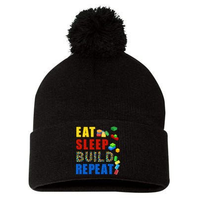 Eat Sleep Build Repeat Building Bricks Blocks Master Builder Pom Pom 12in Knit Beanie