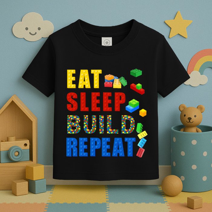 Eat Sleep Build Repeat Building Bricks Blocks Master Builder Toddler T-Shirt