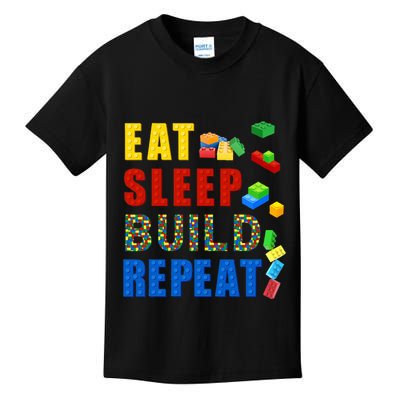 Eat Sleep Build Repeat Building Bricks Blocks Master Builder Kids T-Shirt
