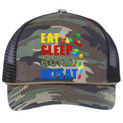 Eat Sleep Build Repeat Building Bricks Blocks Master Builder Retro Rope Trucker Hat Cap