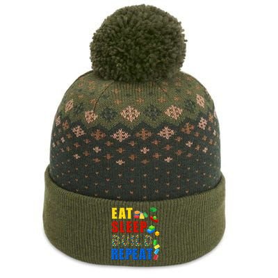 Eat Sleep Build Repeat Building Bricks Blocks Master Builder The Baniff Cuffed Pom Beanie