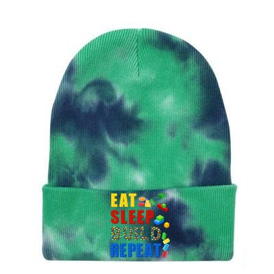 Eat Sleep Build Repeat Building Bricks Blocks Master Builder Tie Dye 12in Knit Beanie