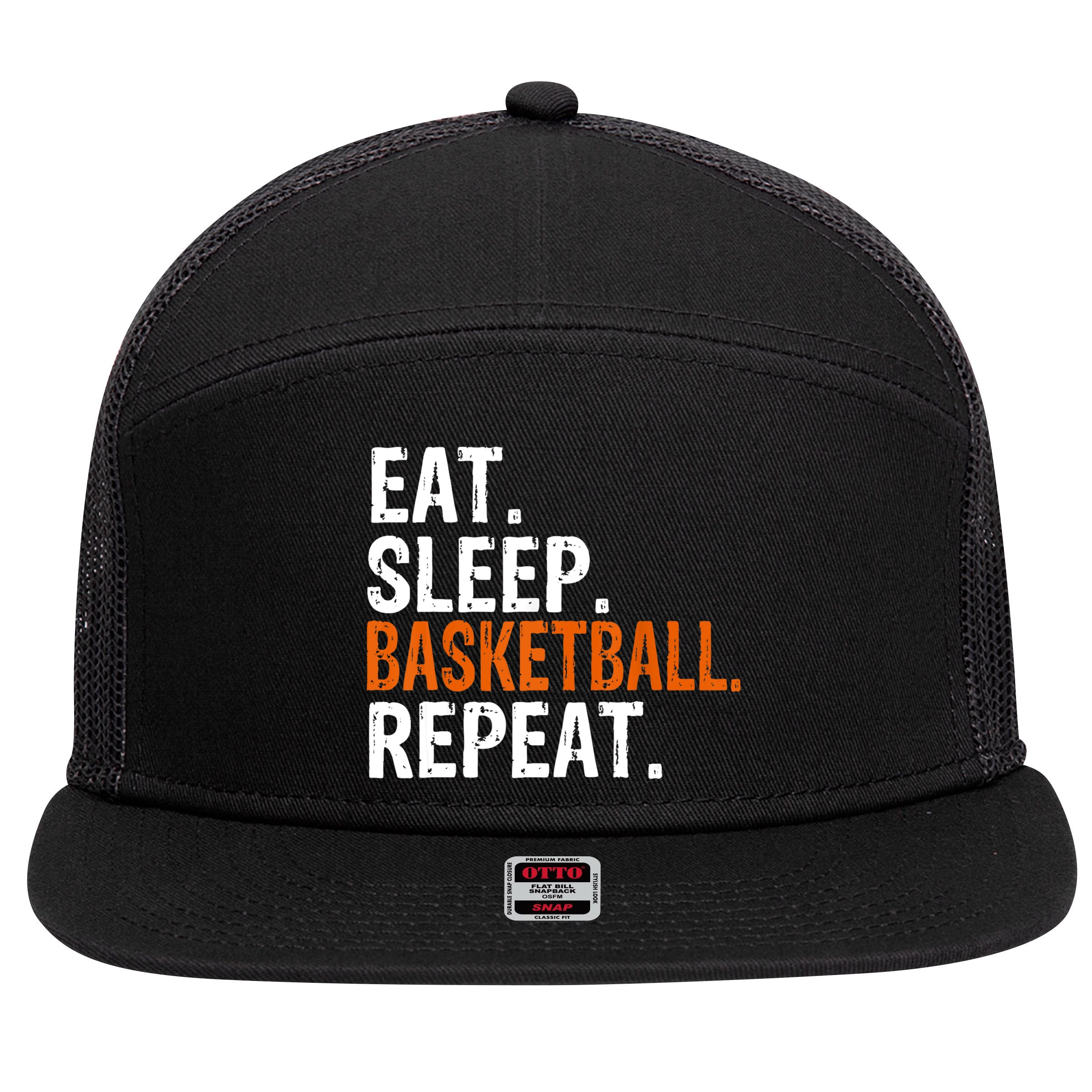 Eat Sleep Basketball Repeat Gift 7 Panel Mesh Trucker Snapback Hat