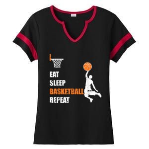 Eat Sleep Basketball Repeat Basketball Ladies Halftime Notch Neck Tee