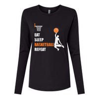 Eat Sleep Basketball Repeat Basketball Womens Cotton Relaxed Long Sleeve T-Shirt