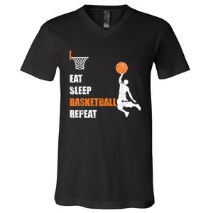 Eat Sleep Basketball Repeat Basketball V-Neck T-Shirt