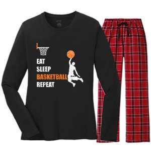 Eat Sleep Basketball Repeat Basketball Women's Long Sleeve Flannel Pajama Set 