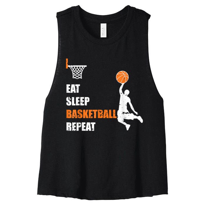 Eat Sleep Basketball Repeat Basketball Women's Racerback Cropped Tank