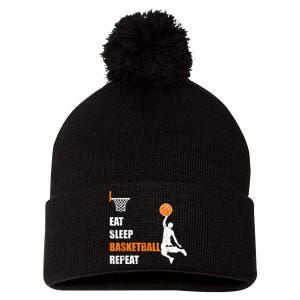 Eat Sleep Basketball Repeat Basketball Pom Pom 12in Knit Beanie