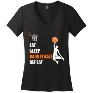 Eat Sleep Basketball Repeat Basketball Women's V-Neck T-Shirt