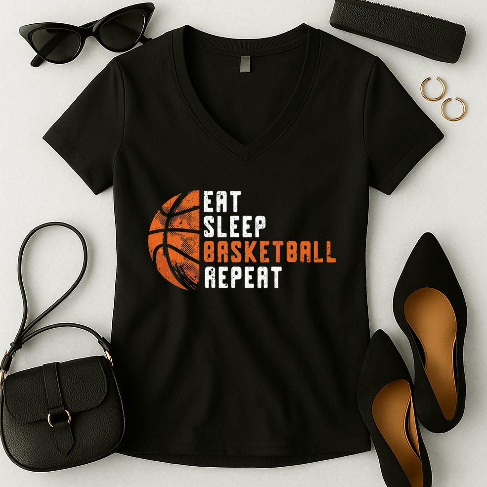 Eat Sleep Basketball Repeat Basketball Women's V-Neck T-Shirt