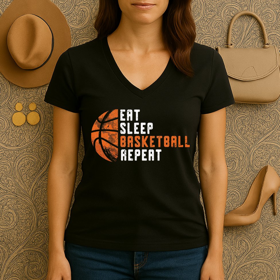Eat Sleep Basketball Repeat Basketball Women's V-Neck T-Shirt